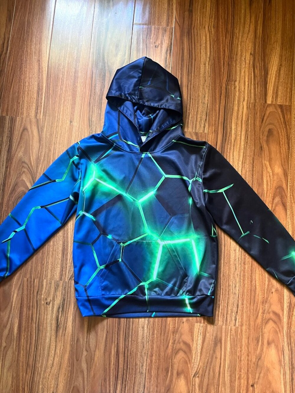 Kids Green Neon Electric Soccer Hooded Long Sleeve Top M